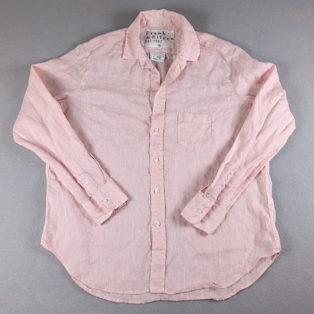 Frank & Eileen 100% Linen Shirt Womens Extra Small Pink Relaxed Classic Button